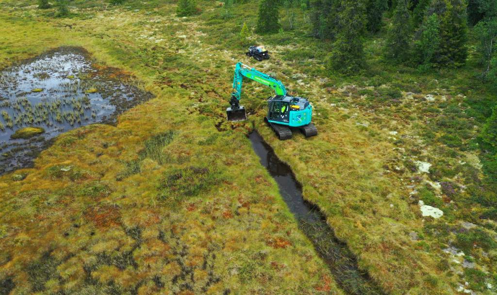 Dronebilde restaurering av myr Kittilbu